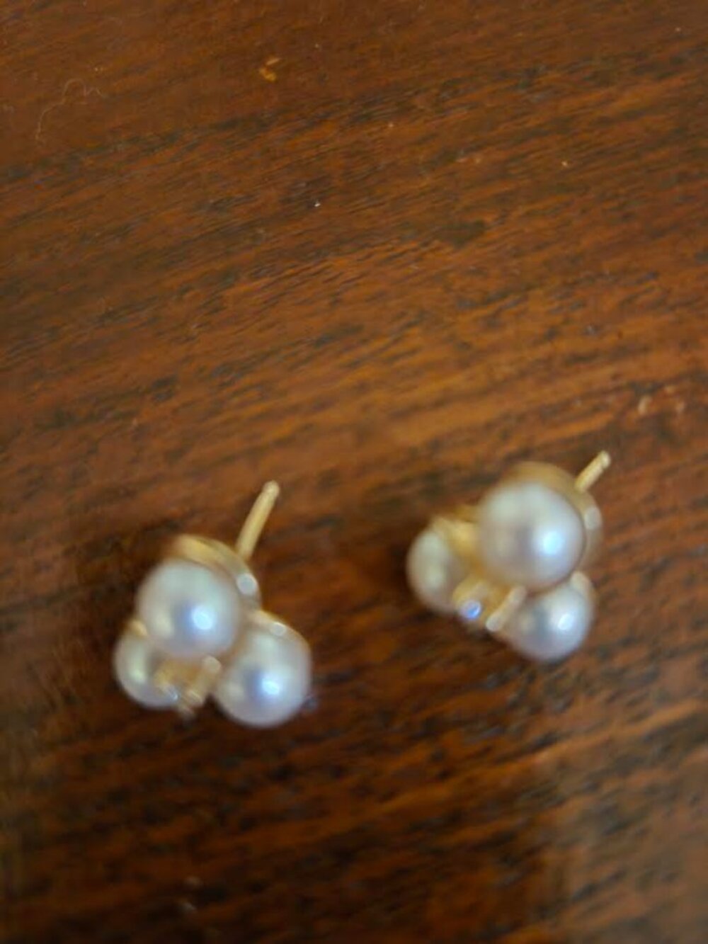 Earrings- three pearls with diamond
